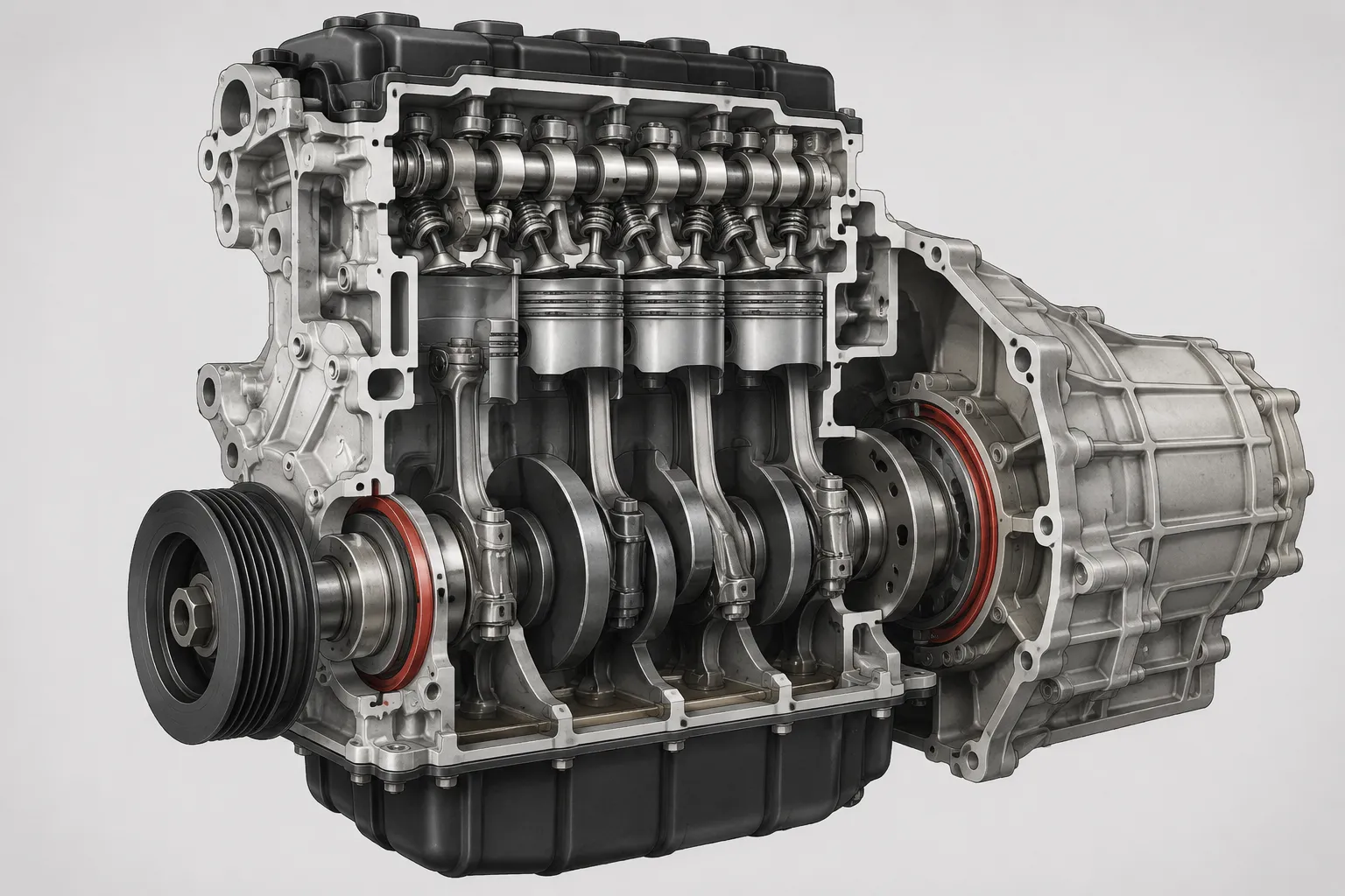 Front and Rear Crankshaft Oil Seal Location Front and rear crankshaft oil seal locations in an automotive engine