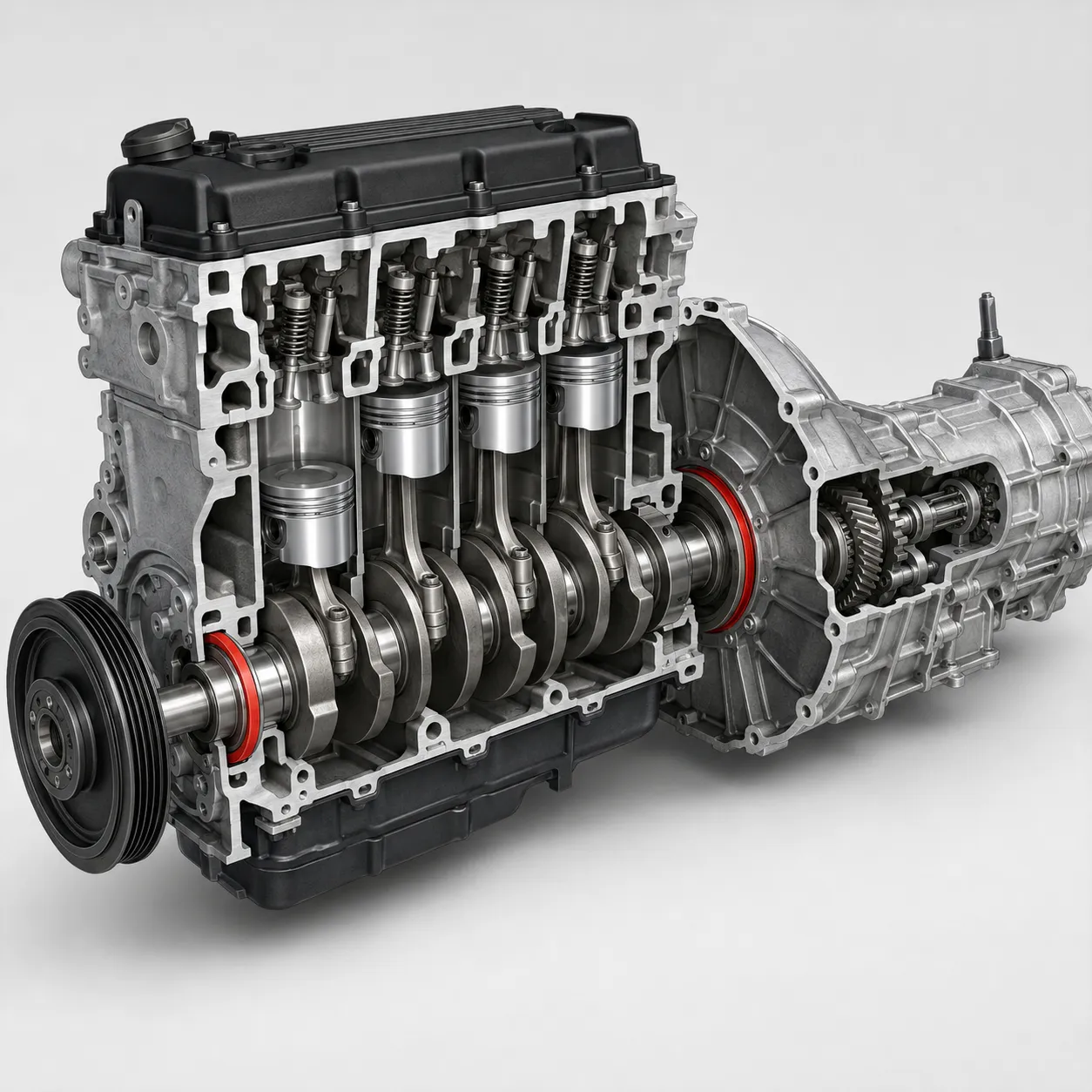 Front and Rear Crankshaft Seal Locations Front crankshaft seal and rear main seal locations in an automotive engine