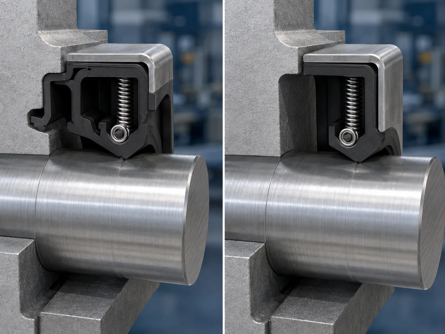 Cross-section comparison of TC double-lip and SC single-lip oil seals
