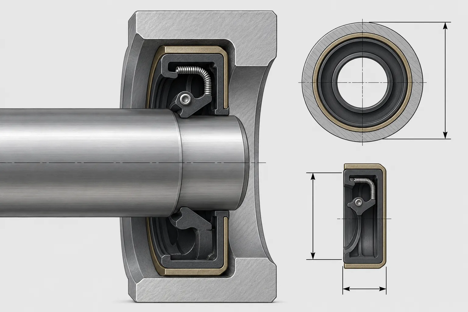 Oil Seal ID OD and Width Dimensions Oil seal cross-section showing inner diameter outer diameter and width measurement points