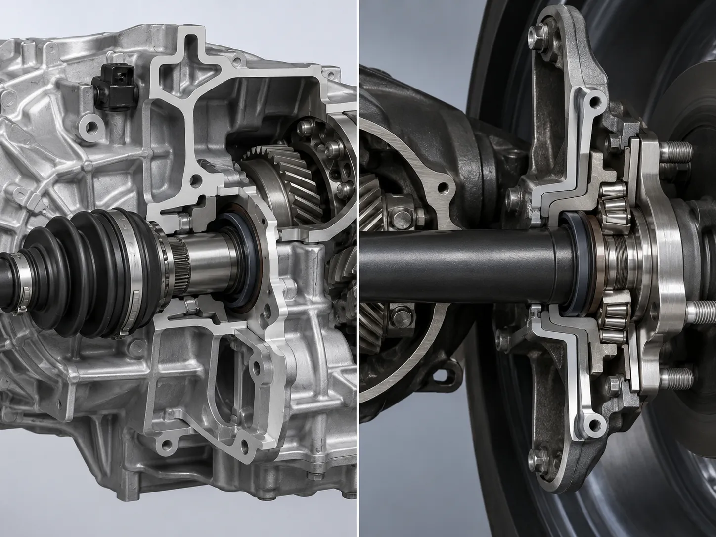 Comparison of front transaxle axle seal and rear axle shaft seal locations