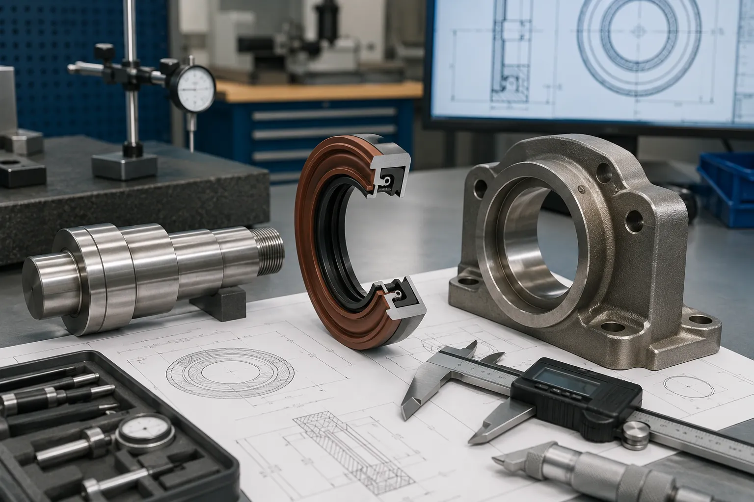 Quality technician inspecting custom oil seals for dimensions, lip condition, and packaging consistency