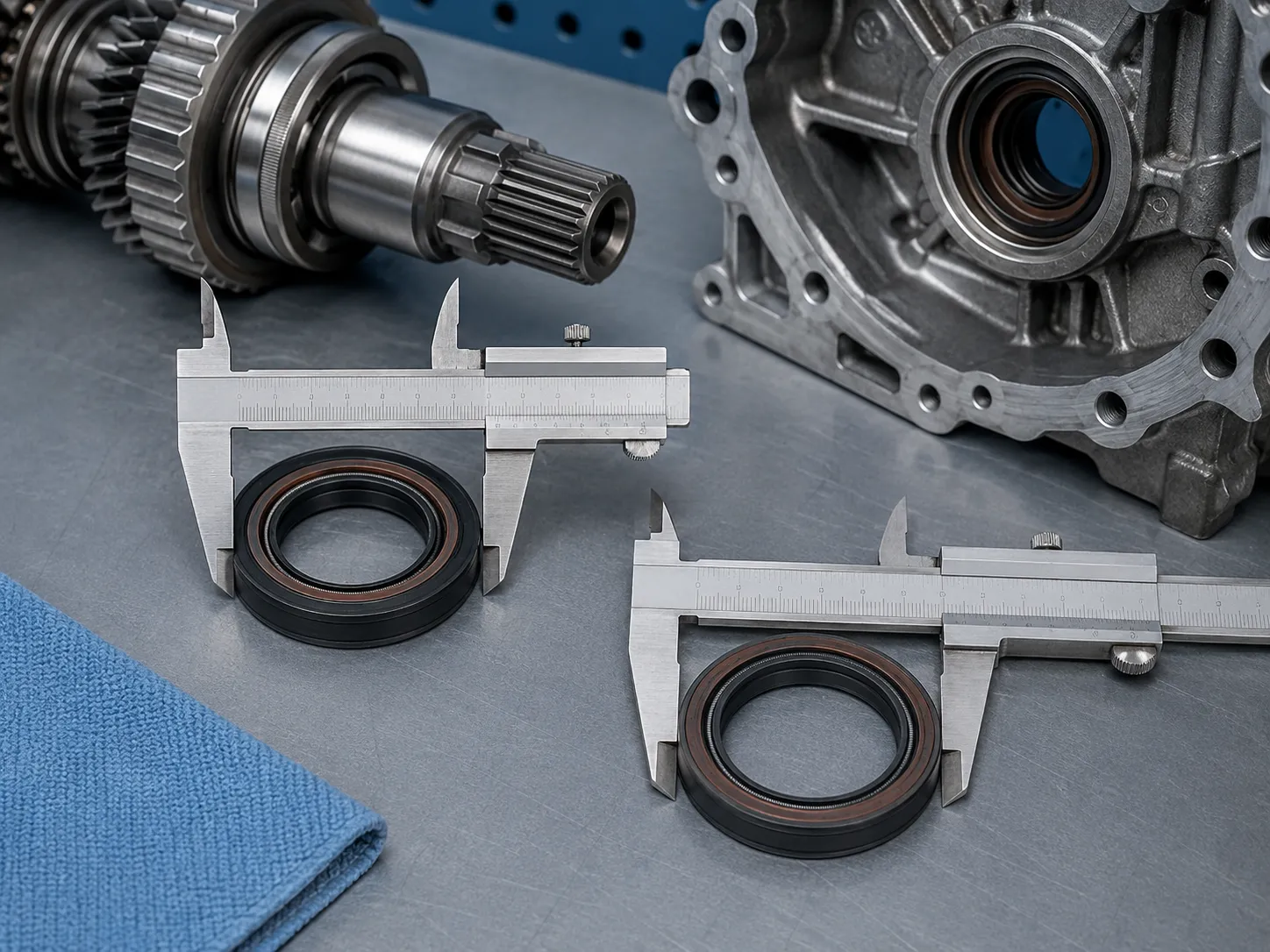 Measuring a Replacement Transmission Oil Seal.png Caliper measuring a replacement transmission oil seal before installation