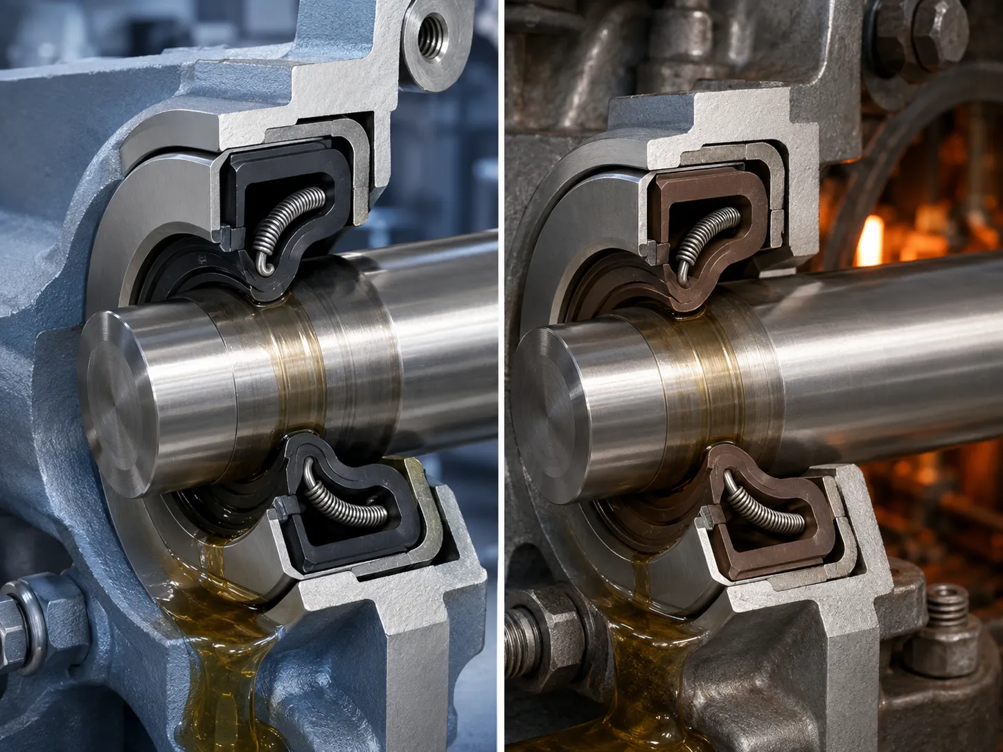 Comparison of NBR and FKM oil seals in moderate and high-temperature operating conditions