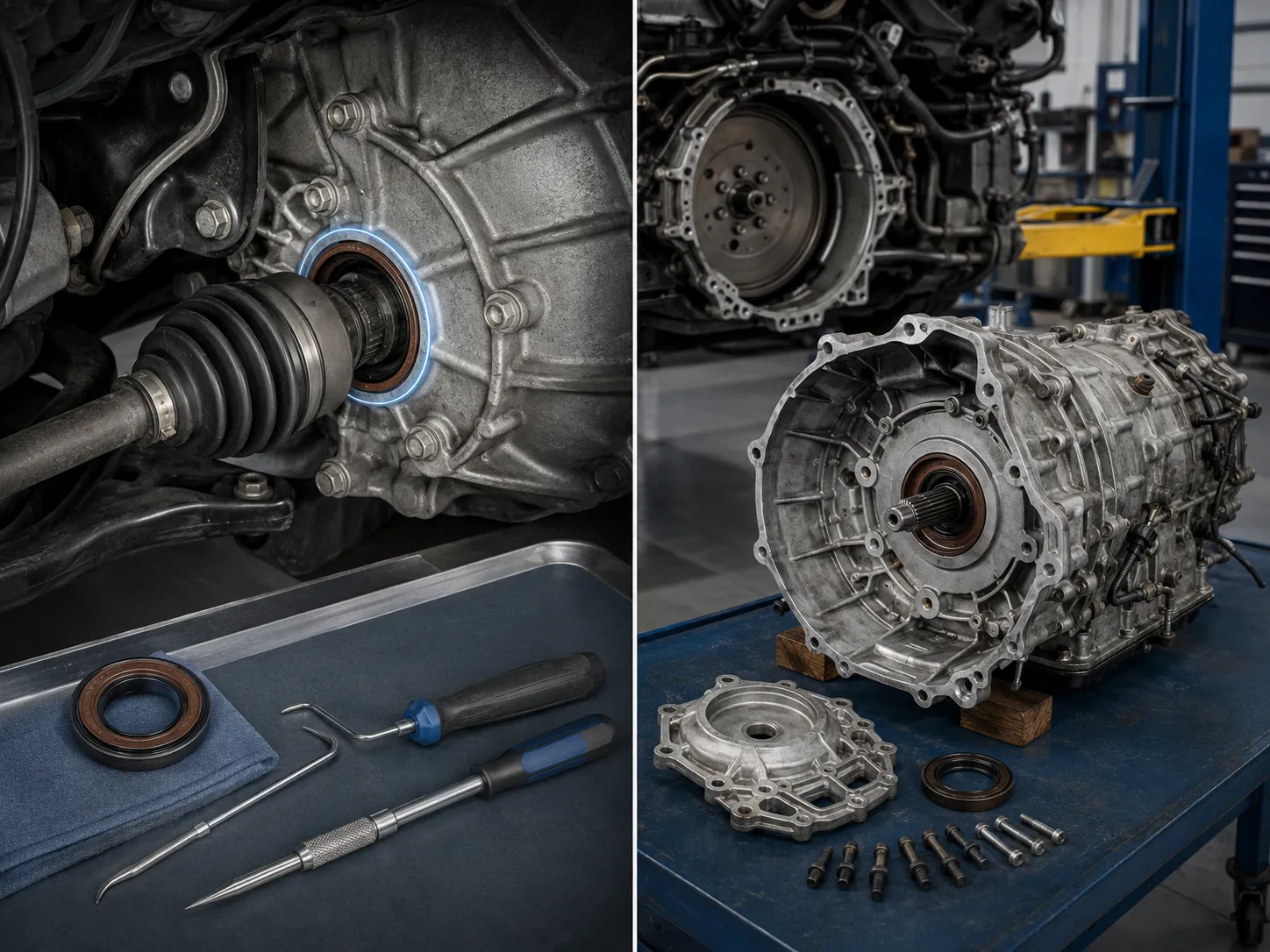 Transmission Seal Access and Labor Comparison Comparison of accessible transmission output seal repair and transmission removal for front seal repair