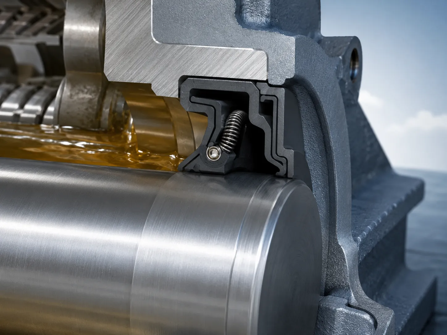 Spring-loaded rotary oil seal installed with the main lip facing the lubricant side
