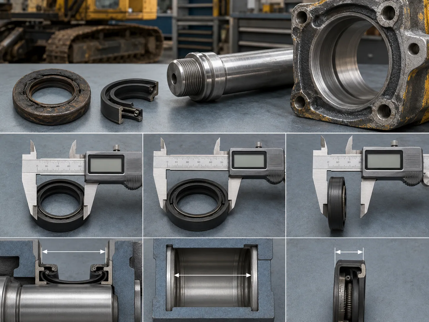 Oil Seal ID OD and Width Measurement Rotary oil seal measured by shaft diameter housing bore diameter and seal width using a digital caliper